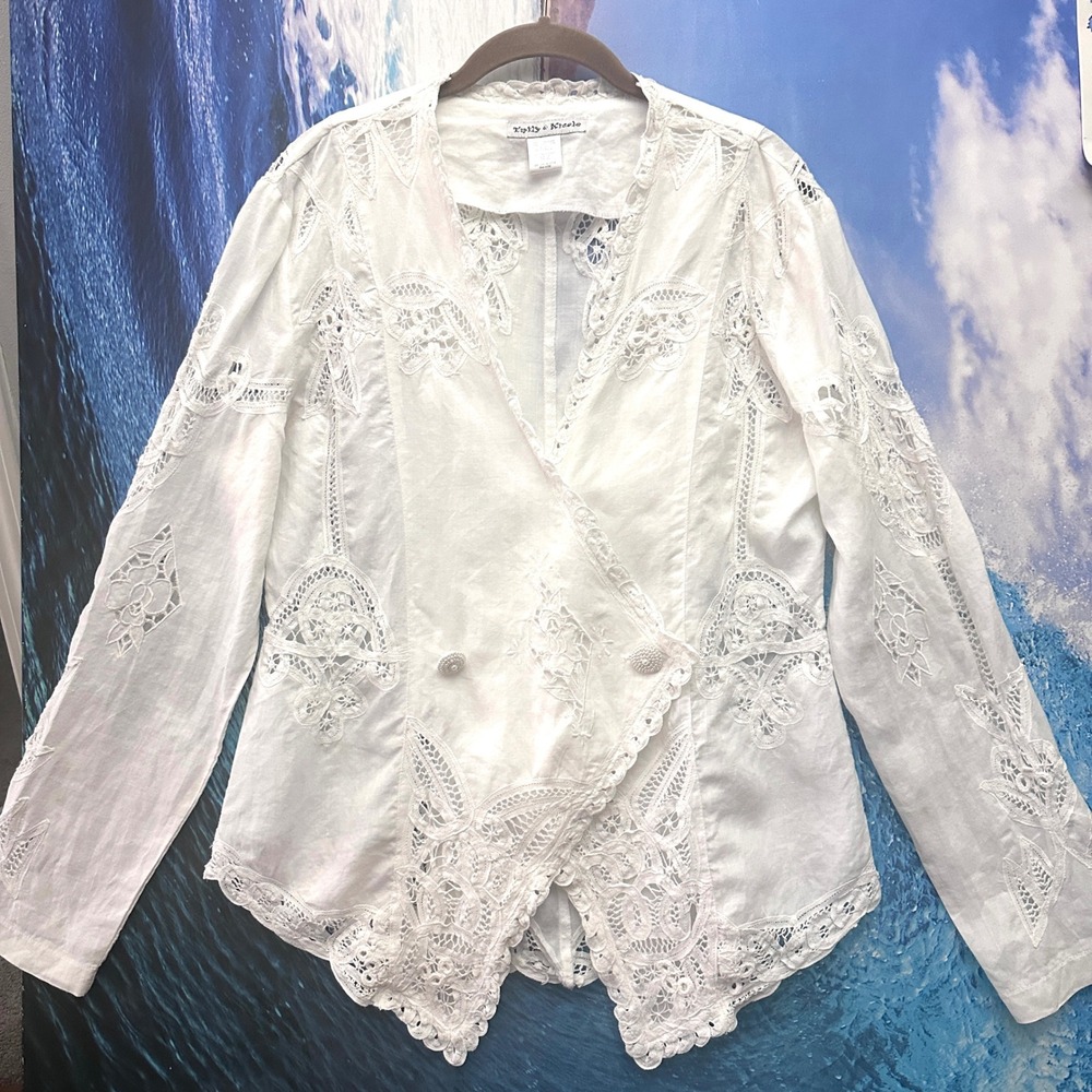 Emily & Nicole Y2K Sz 12 Ramie Cotton Lace Double Breasted Crochet Jacket